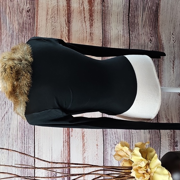 BAILEY 44 BLACK LONG SLEEVE FAUX FUR COLLAR TIE-FRONT CARDIGAN - Picture 7 of 11